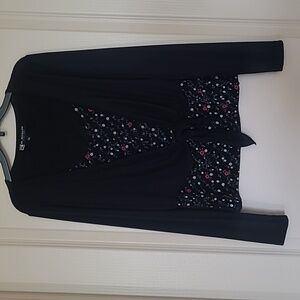 RL RICHARD NEW YORK Black and Floral Tie Front Blouse Size M